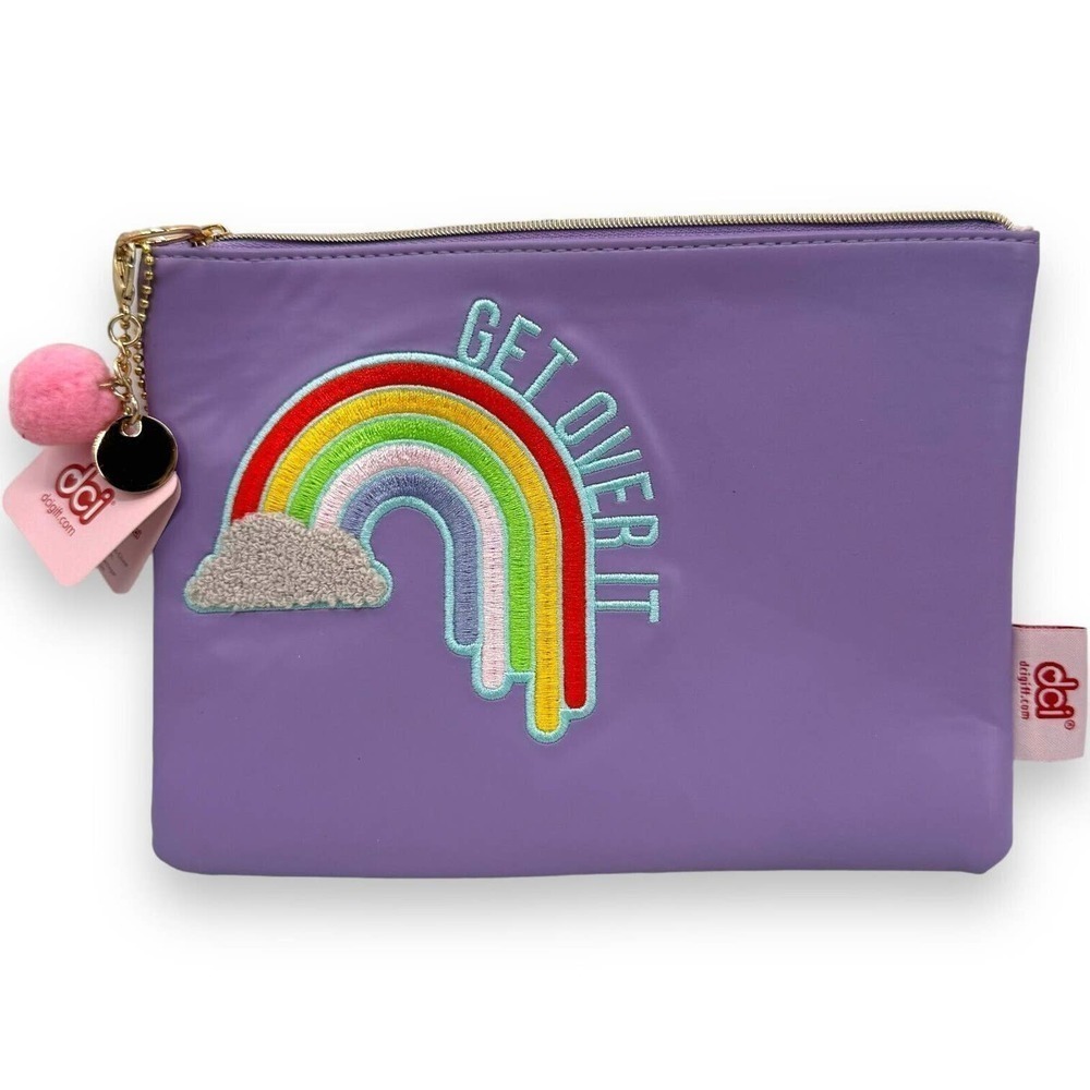 🍀Get Over It Purple Rainbow Zipper Makeup Bag / School Supply Pouch